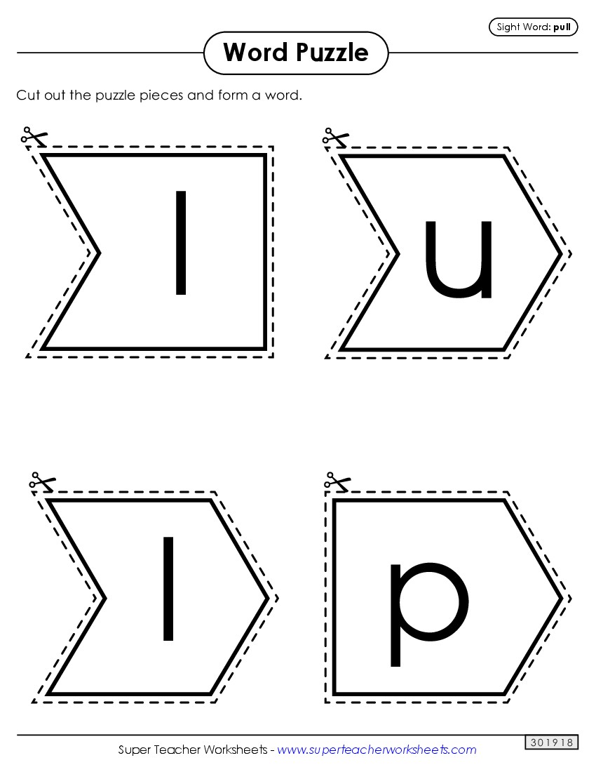 Word Puzzle: Pull Sight Words Individual Worksheet