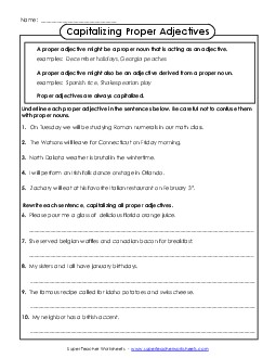 Capitalizing Proper Adjectives  Capitals Worksheet