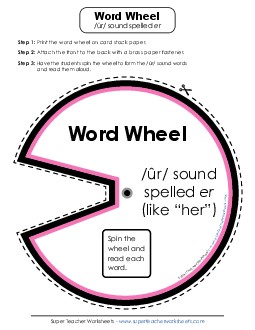 Word Wheel:   /ûr/ Spelled <i>er</i> Phonics R Controlled Vowels Worksheet