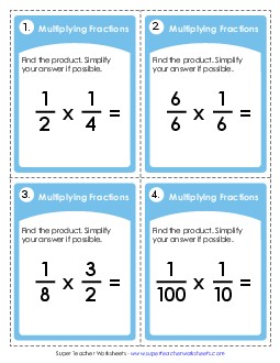 Multiplying Fractions Worksheet