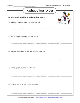 Winter ABC Order (Intermediate) Worksheet