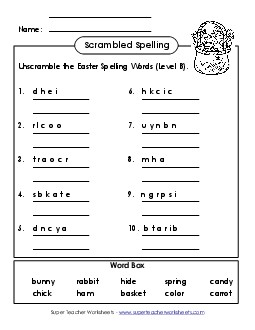 Word Unscramble (B-Easter)  Spelling B Worksheet