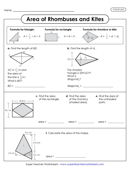 aArea of Rhombuses and Kites Challenges (Advanced)