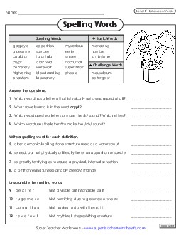 Question Worksheet (Halloween) Spelling F Worksheet