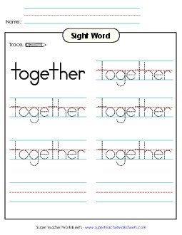 Trace the Word: Together Sight Words Individual Worksheet