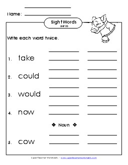 Write Twice (Unit 25) Sight Words Worksheet