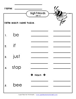 Write Twice (Unit 15) Sight Words Worksheet