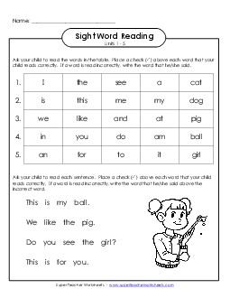 Cumulative Practice (Units 1 - 5) Sight Words Worksheet