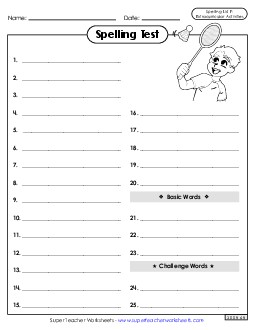 Spelling Test (Extracurriculars) Spelling F Worksheet