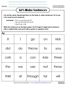 Let\'s Make Sentences (Thr-) Phonics Blends Worksheet