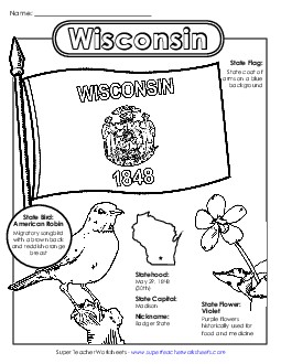 Wisconsin State Symbols Coloring Page States Individual Worksheet