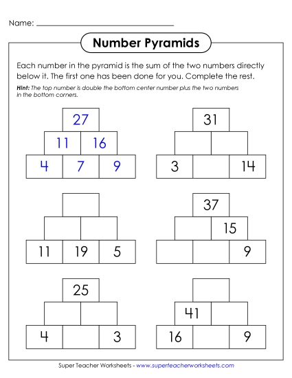 New 3-Row Number Pyramids Worksheet New 3-Row Number Pyramids Worksheet