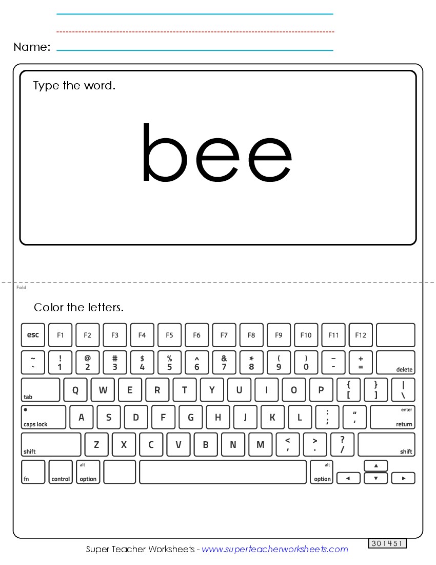 Type the Word: Bee Sight Words Individual Worksheet