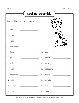 Unscramble (C-7) Spelling C Worksheet