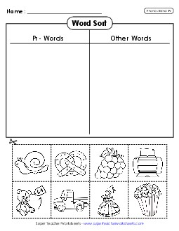 Word Sort (Cut and Glue) Phonics Blends Worksheet