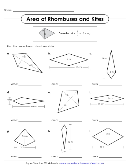aArea of Rhombuses & Kites Practice