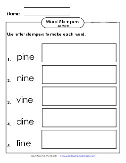 Letter Stampers Activity (-ine Words)  Word Families Worksheet