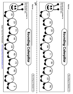 Rounding Caterpillars (Nearest Ten) Worksheet