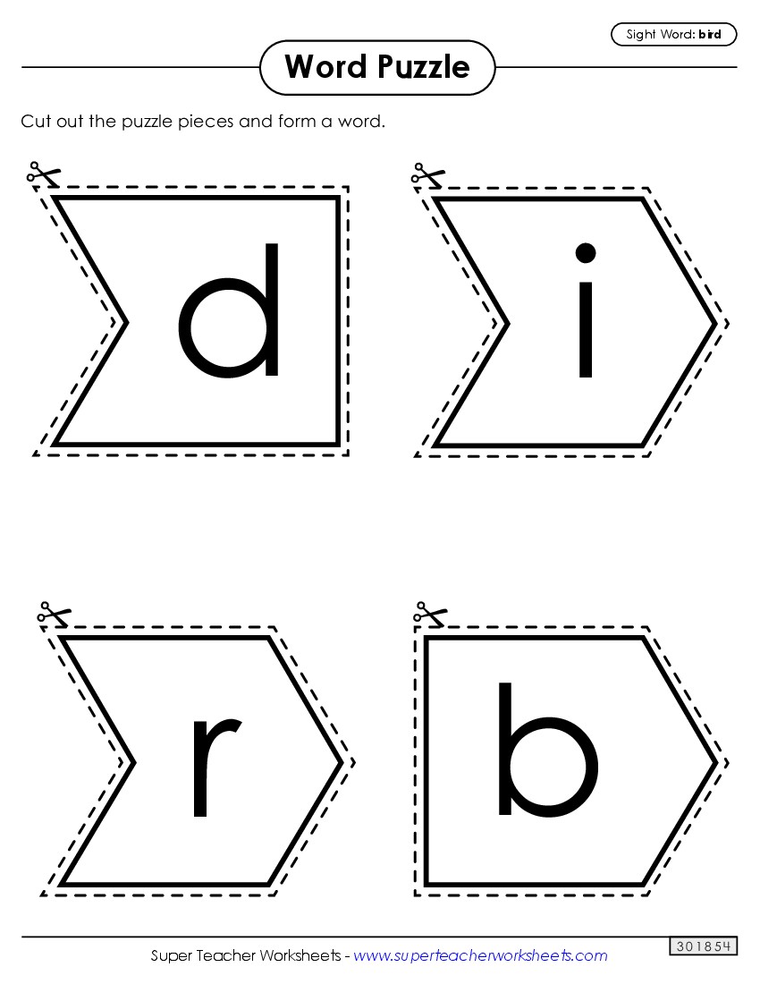 Word Puzzle: Bird Sight Words Individual Worksheet