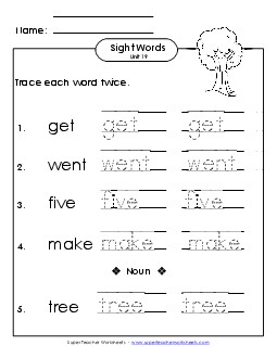 Trace Twice (Unit 19) Sight Words Worksheet