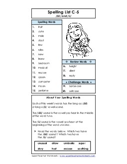 Spelling List C-5 Spelling C Worksheet