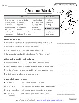 Question Worksheet (Extracurriculars) Spelling F Worksheet