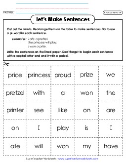 Let\'s Make Sentences (Pr-) Phonics Blends Worksheet