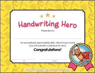 Handwriting Hero Awards Worksheet