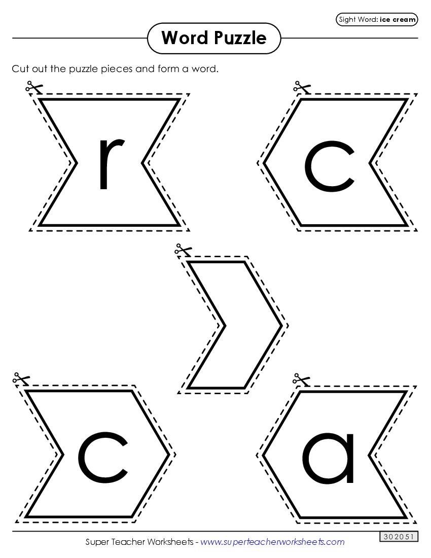 Word Puzzle: Ice Cream Sight Words Individual Worksheet