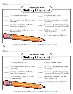 Writing Checklist 2nd Grade ELA Worksheet