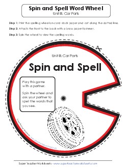 Spin and Spell (B-Car Parts)  Spelling B Worksheet