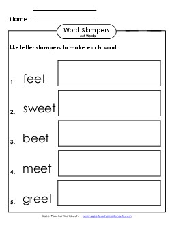 Letter Stampers Activity (-eet Words)  Word Families Worksheet