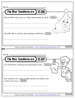 Fix the Sentences E-26 through E-30 Worksheet