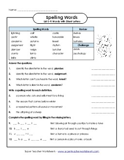 Questions Worksheet (E-9) Spelling E Worksheet