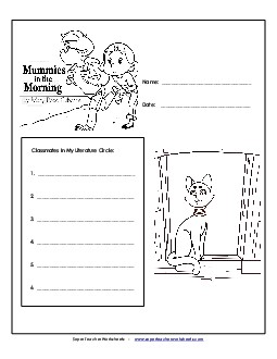 Literature Circles: Cover Page  Book Mummies In The Morning Worksheet