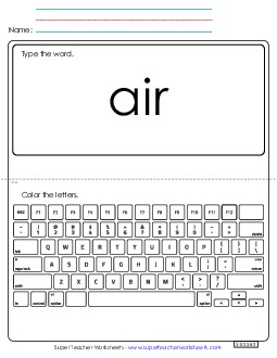 Type the Word: Air Sight Words Individual Worksheet