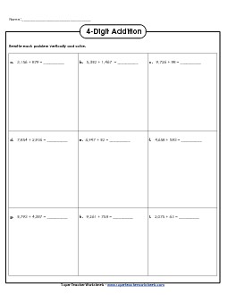 Addition Boxes: 4-Digit Worksheet