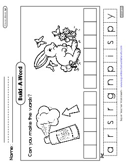 Build-A-Word: Spray and Spring Phonics Blends Worksheet