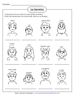 Pictures and Words: Family Spanish Vocabulary Worksheet