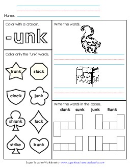 Worksheet 1 (-unk Words) Word Families Worksheet