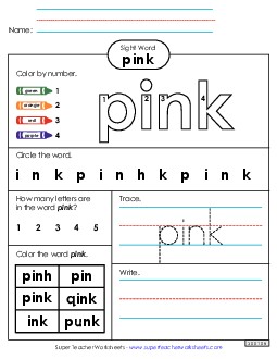 Worksheet 4: Pink Sight Words Individual Worksheet