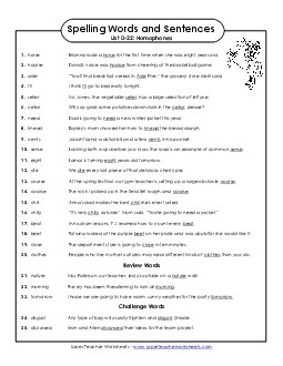 Spelling Test Sentences (D-22) Spelling D Worksheet