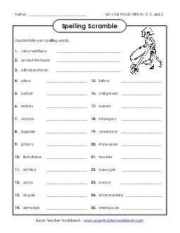 Unscramble (E-24) Free Spelling E Worksheet