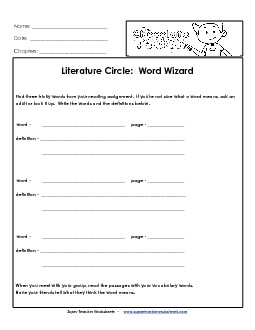 Lit. Circles: Word Wizard Book Chocolate Touch Worksheet