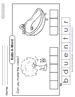 Build-a-Word: Under & Tub Phonics Long Short U Worksheet