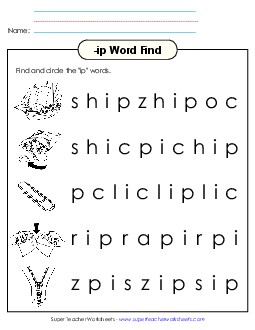 Circle the Words (-ip) Word Families Worksheet