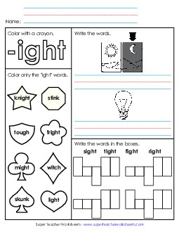 Worksheet 1 (-ight Words) Free Word Families Worksheet