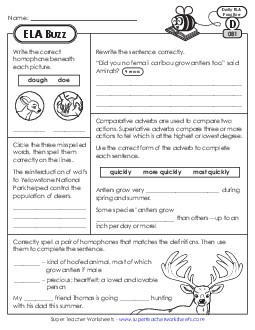 New ELA Buzz: Week 17<br>Worksheets 81 through 85 Worksheet