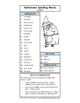 Spelling List (D-Halloween)  Spelling D Worksheet