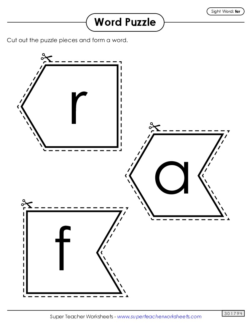 Word Puzzle: Far Sight Words Individual Worksheet